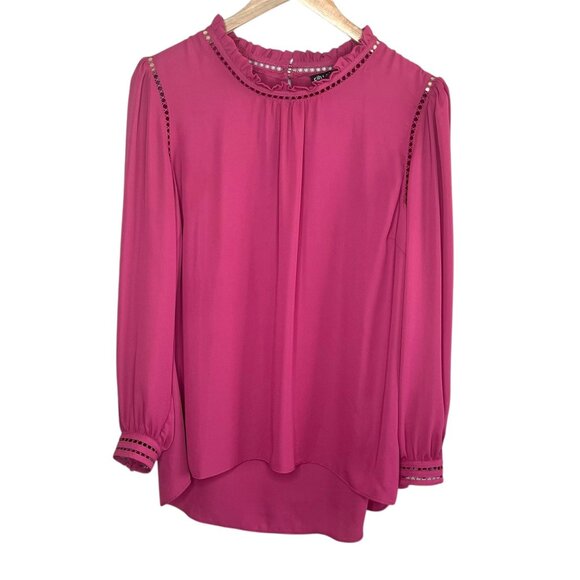 City Chic Womens Pink Ruffled Eyelet dressy Blouse Size 12 - Picture 1 of 13
